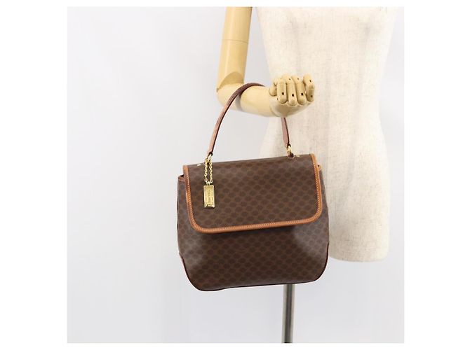 Céline Borsa a mano in tela Macadam CELINE in pelle PVC marrone oro Auth bs30308 D'oro - vista 23