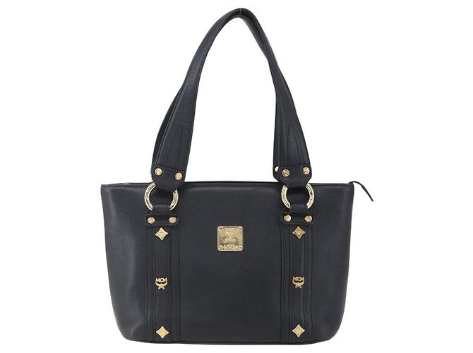 Borsa MCM in pelle nera e oro Auth 152933 Nero D'oro - vista 13