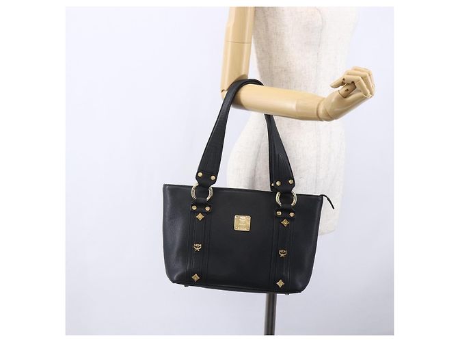 Borsa MCM in pelle nera e oro Auth 152933 Nero D'oro - vista 25