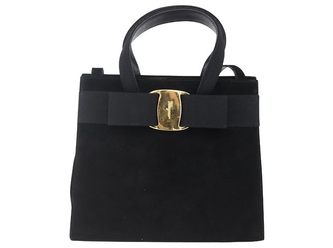 Borsa a Mano Vala in Camoscio Salvatore Ferragamo 2 in 1 Nero Oro Auth 147079 D'oro - vista 13