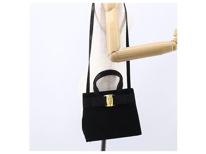 Borsa a Mano Vala in Camoscio Salvatore Ferragamo 2 in 1 Nero Oro Auth 147079 D'oro - vista 23