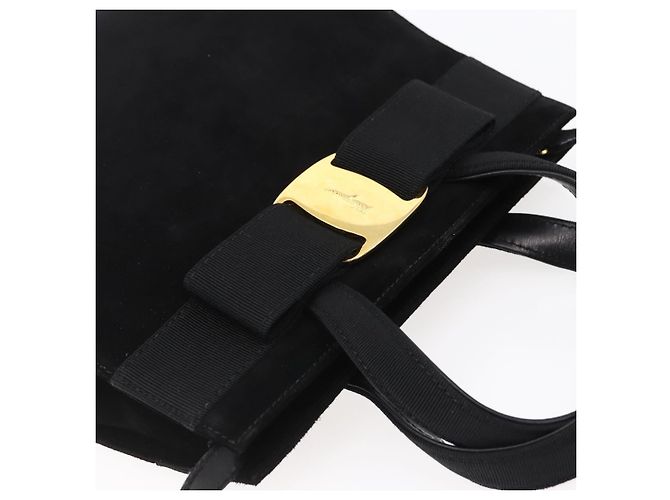 Borsa a Mano Vala in Camoscio Salvatore Ferragamo 2 in 1 Nero Oro Auth 147079 D'oro - vista 6