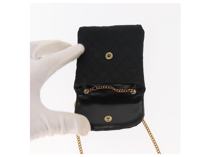 CHANEL Borsa a Spalla Matelassé Catena Satin Nero Oro CC Auth ki6158 D'oro - vista 10