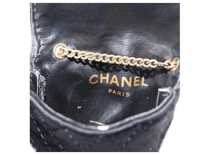 CHANEL Borsa a Spalla Matelassé Catena Satin Nero Oro CC Auth ki6158 D'oro - vista 11
