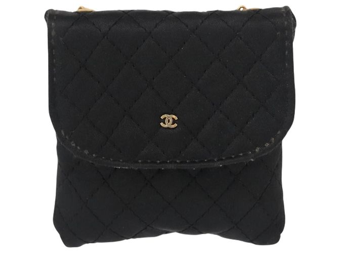 CHANEL Borsa a Spalla Matelassé Catena Satin Nero Oro CC Auth ki6158 D'oro - vista 13