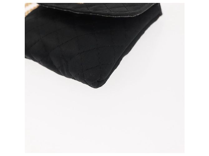 CHANEL Borsa a Spalla Matelassé Catena Satin Nero Oro CC Auth ki6158 D'oro - vista 14