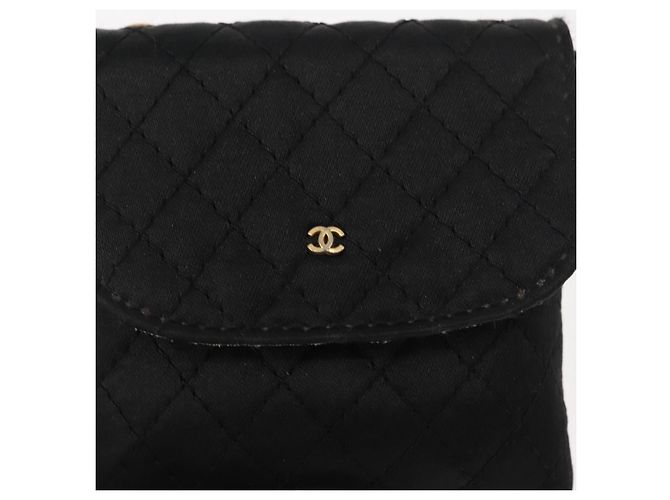 CHANEL Borsa a Spalla Matelassé Catena Satin Nero Oro CC Auth ki6158 D'oro - vista 17