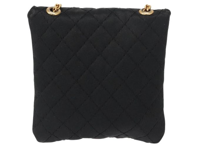 CHANEL Borsa a Spalla Matelassé Catena Satin Nero Oro CC Auth ki6158 D'oro - vista 2