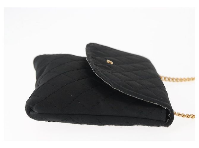 CHANEL Borsa a Spalla Matelassé Catena Satin Nero Oro CC Auth ki6158 D'oro - vista 3