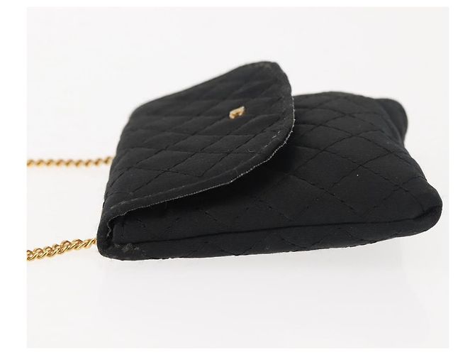 CHANEL Borsa a Spalla Matelassé Catena Satin Nero Oro CC Auth ki6158 D'oro - vista 4