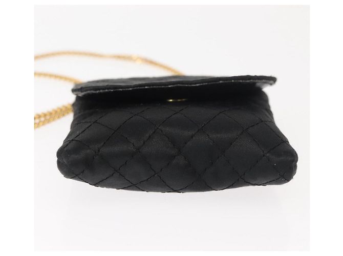 CHANEL Borsa a Spalla Matelassé Catena Satin Nero Oro CC Auth ki6158 D'oro - vista 5