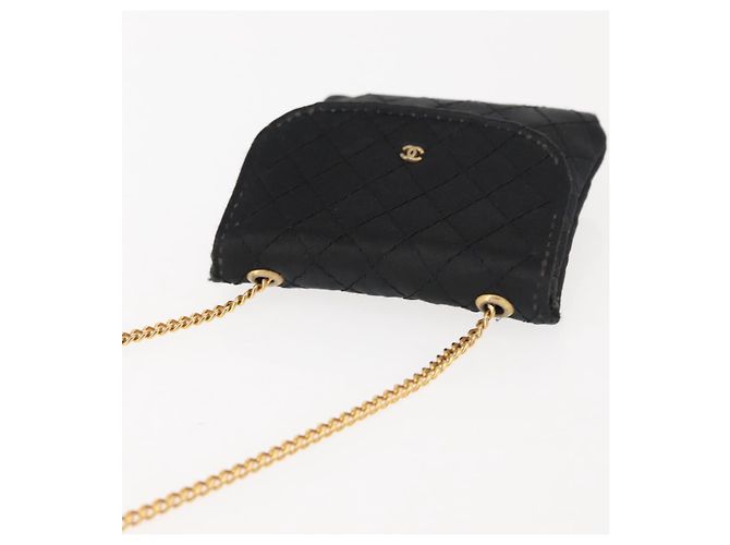 CHANEL Borsa a Spalla Matelassé Catena Satin Nero Oro CC Auth ki6158 D'oro - vista 6