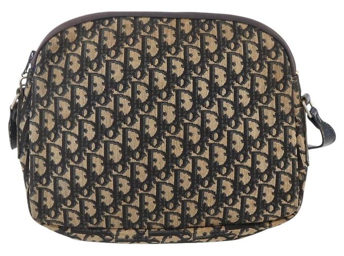 Borsa a Spalla in Tela Trotter Christian Dior Blu Navy Oro Auth 147085 D'oro - vista 13