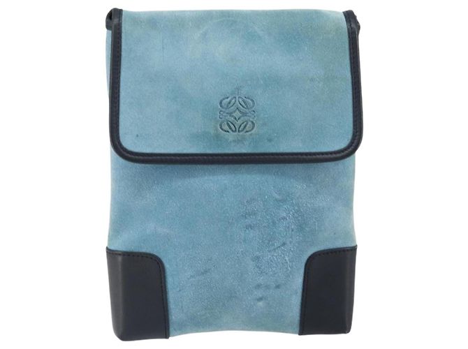 LOEWE Borsa a Spalla Anagram in Pelle Scamosciata Blu Chiaro Navy Auth hk3179 Blu navy - vista 13
