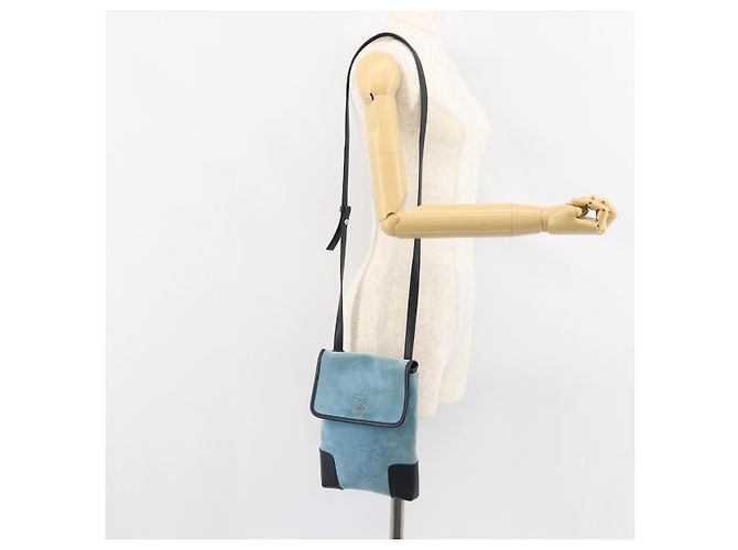 LOEWE Borsa a Spalla Anagram in Pelle Scamosciata Blu Chiaro Navy Auth hk3179 Blu navy - vista 20