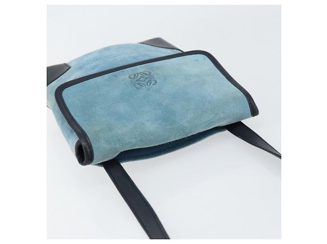 LOEWE Borsa a Spalla Anagram in Pelle Scamosciata Blu Chiaro Navy Auth hk3179 Blu navy - vista 6