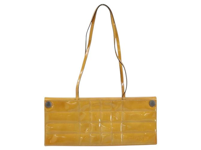 CHANEL Borsa a Spalla Choco Bar Smalto Giallo CC Auth 152372 - vista 13