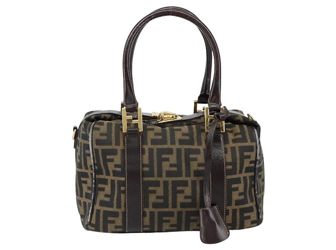 Bolsa de mão em canvas Zucca FENDI preta e marrom Auth 149263 Preto - vista 13