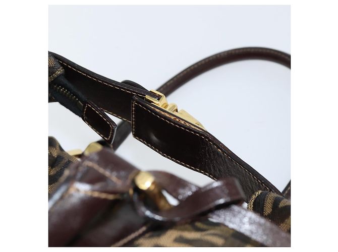 Bolsa de mão em canvas Zucca FENDI preta e marrom Auth 149263 Preto - vista 14