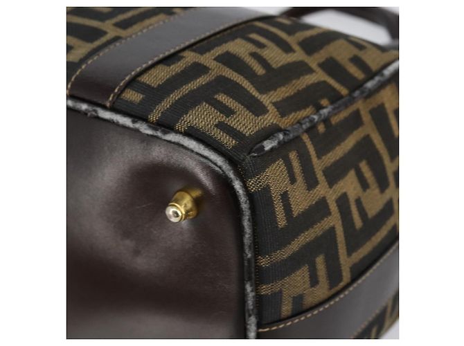 Bolsa de mão em canvas Zucca FENDI preta e marrom Auth 149263 Preto - vista 16