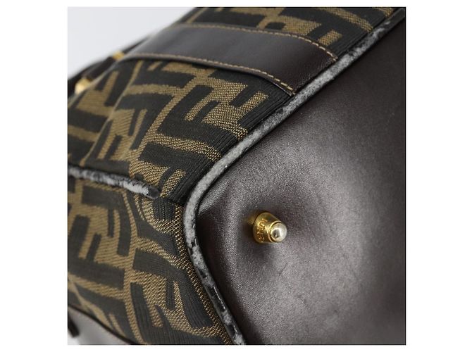 Bolsa de mão em canvas Zucca FENDI preta e marrom Auth 149263 Preto - vista 17