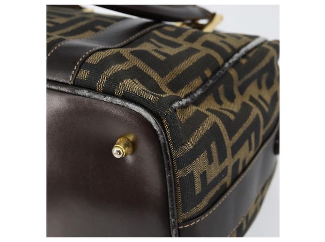Bolsa de mão em canvas Zucca FENDI preta e marrom Auth 149263 Preto - vista 18
