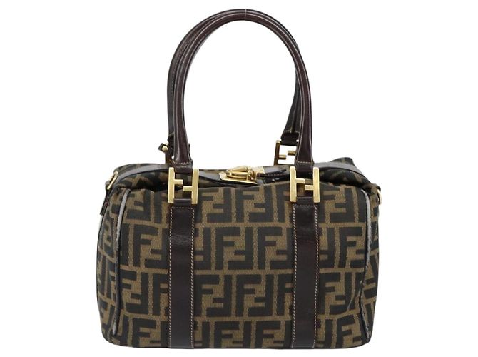 Bolsa de mão em canvas Zucca FENDI preta e marrom Auth 149263 Preto - vista 2