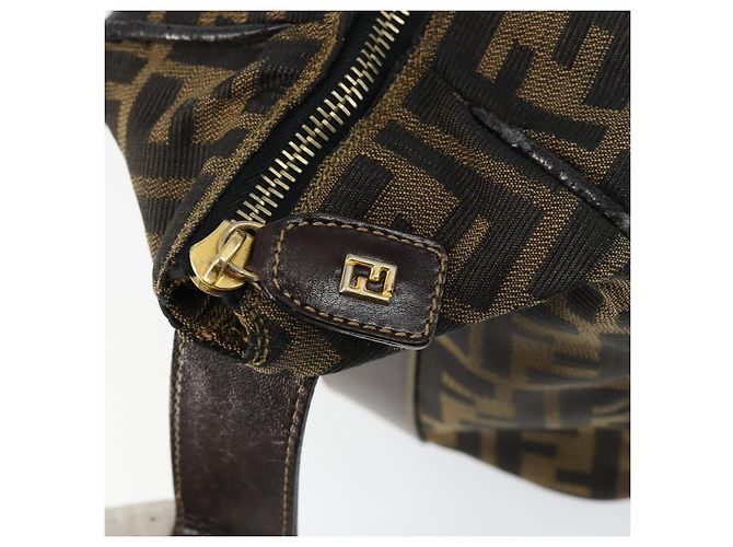 Bolsa de mão em canvas Zucca FENDI preta e marrom Auth 149263 Preto - vista 21