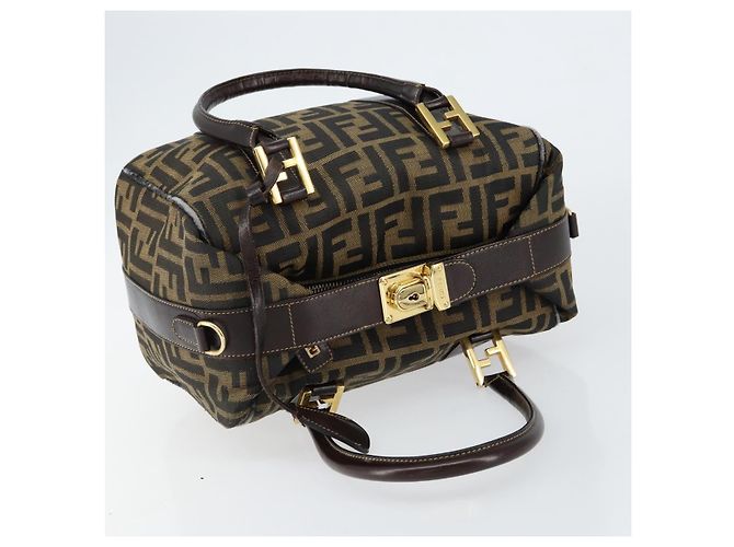 Bolsa de mão em canvas Zucca FENDI preta e marrom Auth 149263 Preto - vista 6