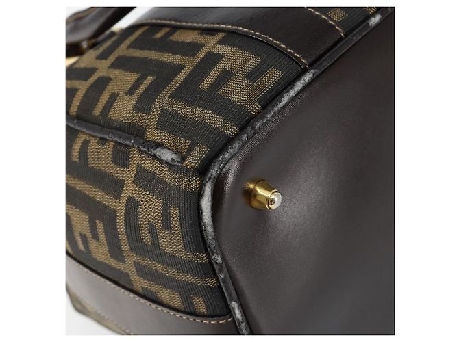 Bolsa de mão em canvas Zucca FENDI preta e marrom Auth 149263 Preto - vista 8