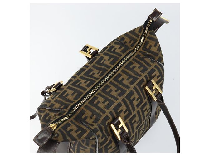 Bolsa de mão em canvas Zucca FENDI preta e marrom Auth 149263 Preto - vista 9