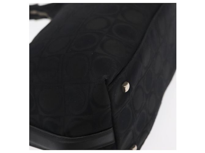 Borsa a Spalla Gancini in Pelle Nylon Nera Argento Salvatore Ferragamo Auth bs30802 Nero - vista 12