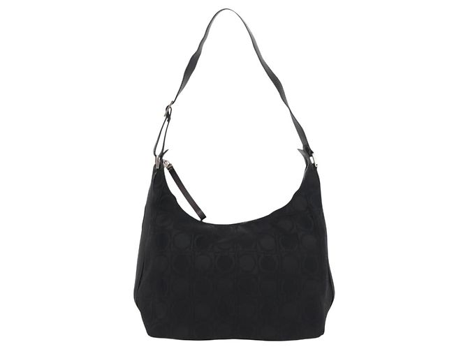 Borsa a Spalla Gancini in Pelle Nylon Nera Argento Salvatore Ferragamo Auth bs30802 Nero - vista 2