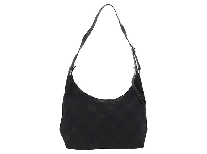 Borsa a Spalla Gancini in Pelle Nylon Nera Argento Salvatore Ferragamo Auth bs30802 Nero - vista 3