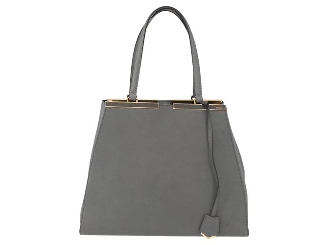 FENDI Trois Jules Borsa a Mano in Pelle 2in1 Grigio Oro Auth ep11480 Marrone D'oro - vista 13