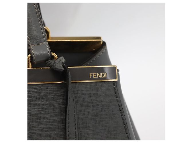 FENDI Trois Jules Borsa a Mano in Pelle 2in1 Grigio Oro Auth ep11480 Marrone D'oro - vista 19