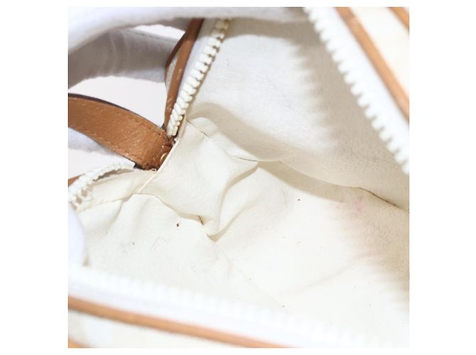 Céline Bolsa de ombro em lona Macadam CELINE em couro PVC branco e dourado Auth 152580 - vista 19