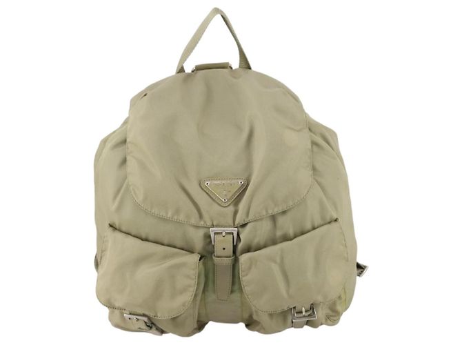 PRADA Backpack Nylon Beige Silver Auth 147783 Silvery - view 13