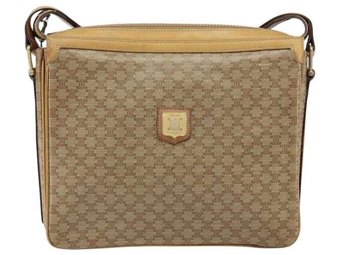 Céline Borsa a Spalla in Tela Macadam CELINE PVC Beige Oro Auth 149632 D'oro - vista 2