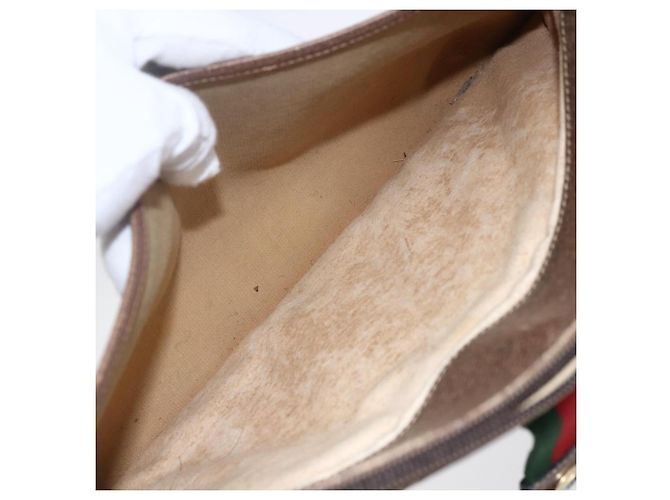 Borsa Gucci GG Supreme Web Sherry Line in PVC Beige Oro Rosso 904 02 026 Auth ka287 D'oro - vista 11