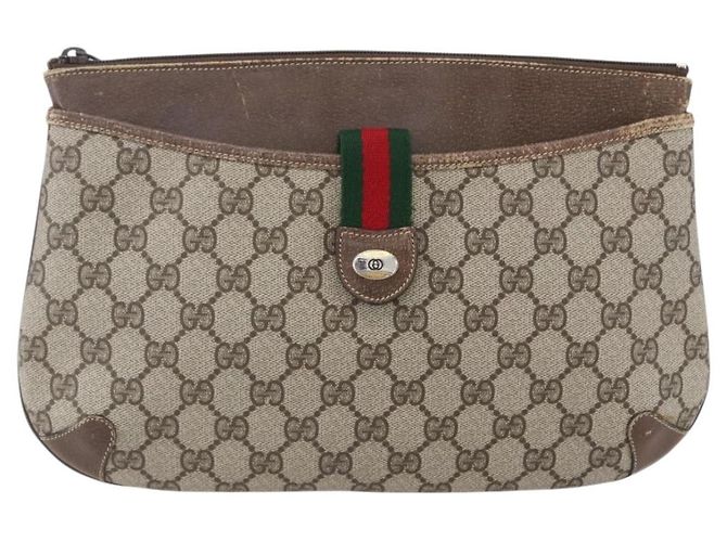Borsa Gucci GG Supreme Web Sherry Line in PVC Beige Oro Rosso 904 02 026 Auth ka287 D'oro - vista 13
