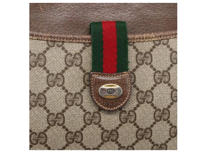 Borsa Gucci GG Supreme Web Sherry Line in PVC Beige Oro Rosso 904 02 026 Auth ka287 D'oro - vista 18
