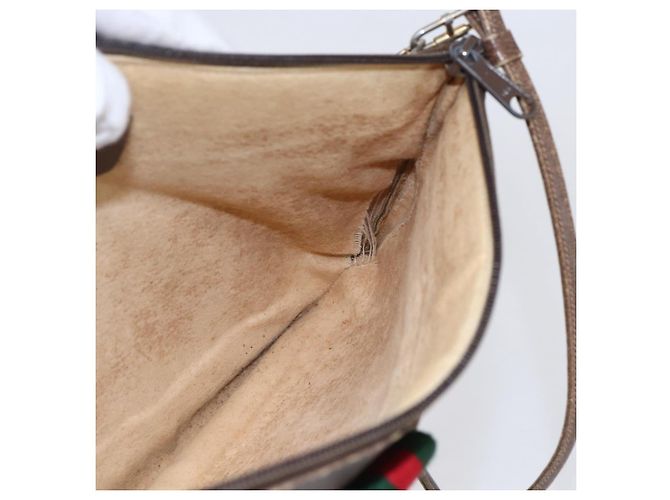 Borsa Gucci GG Supreme Web Sherry Line in PVC Beige Oro Rosso 904 02 026 Auth ka287 D'oro - vista 20