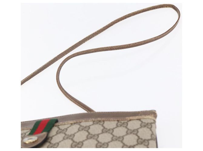 Borsa Gucci GG Supreme Web Sherry Line in PVC Beige Oro Rosso 904 02 026 Auth ka287 D'oro - vista 8