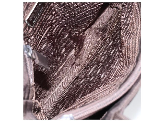 PRADA Borsa a mano in nylon marrone argento autentica 154516 - vista 10