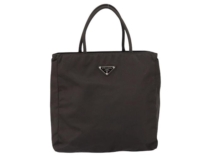 PRADA Borsa a mano in nylon marrone argento autentica 154516 - vista 13