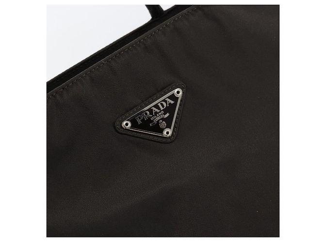 PRADA Borsa a mano in nylon marrone argento autentica 154516 - vista 17