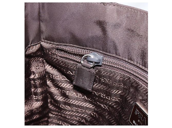 PRADA Borsa a mano in nylon marrone argento autentica 154516 - vista 21