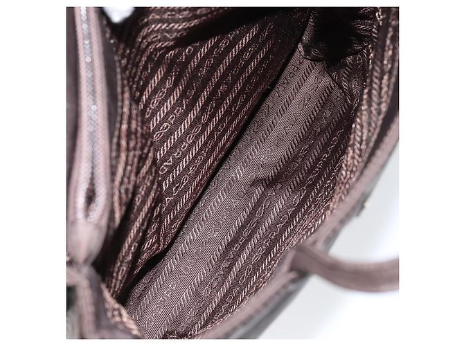 PRADA Borsa a mano in nylon marrone argento autentica 154516 - vista 24