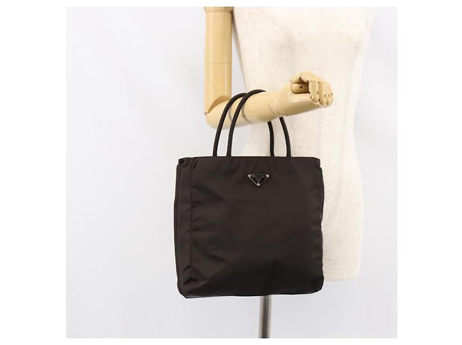 PRADA Borsa a mano in nylon marrone argento autentica 154516 - vista 25